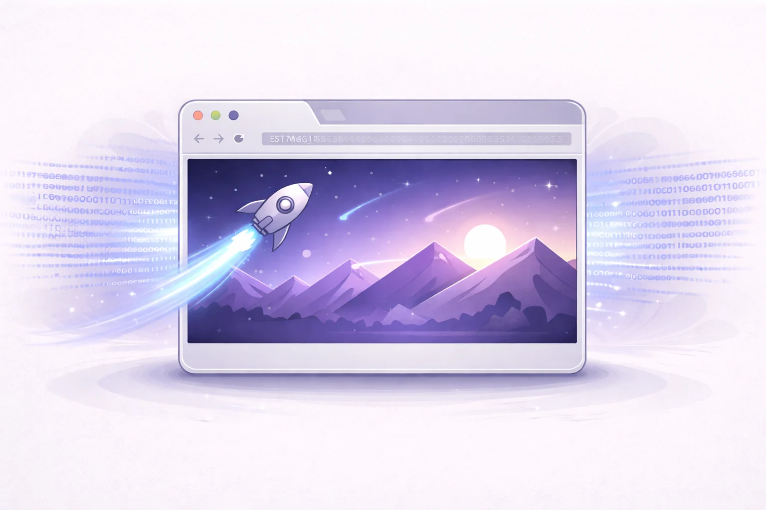 A black and white cartoon of a web browser loading a page instantly because the assets are embedded within the code.