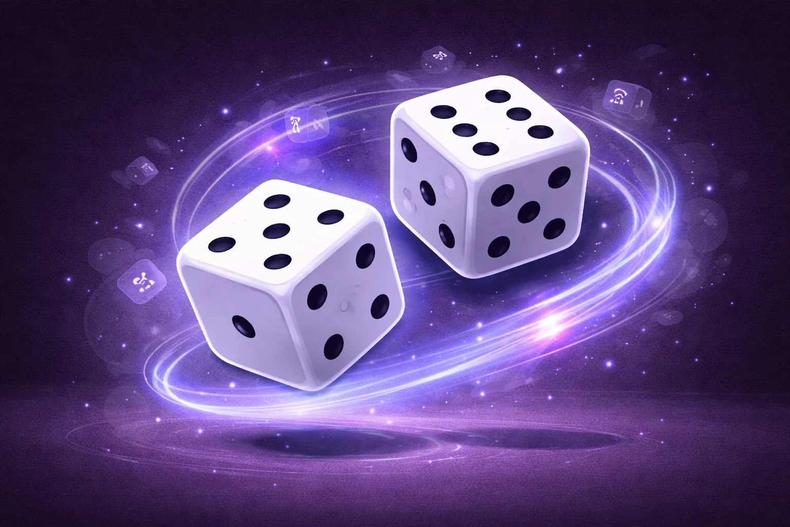 A black and white cartoon of a pair of dice tumbling through the air, freezing in motion to show the uncertainty of the outcome.